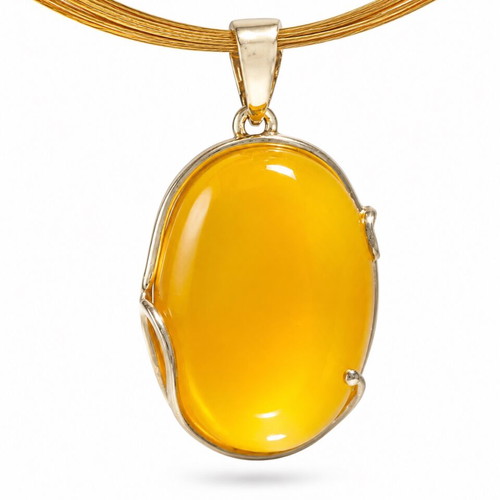 Large Landscape Baltic Amber Pendant, 24K Gold Plated 925 Silver, Handmade