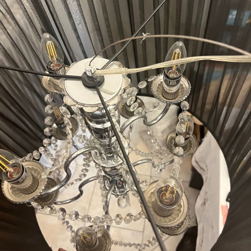 Chandelier lamp with black fabric shade and crystal details like new