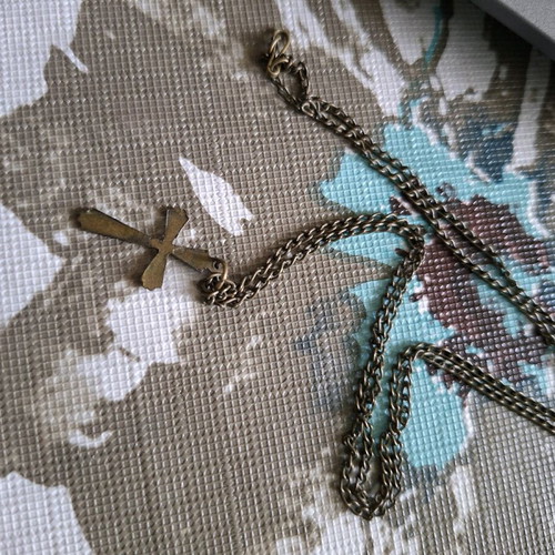 Necklace with Cross Pendant used, brass or copper