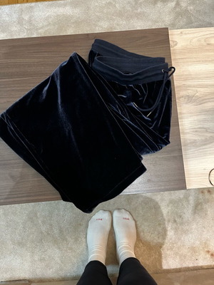 M&S velvet jogger pants high-waisted with wide legs like new, blue