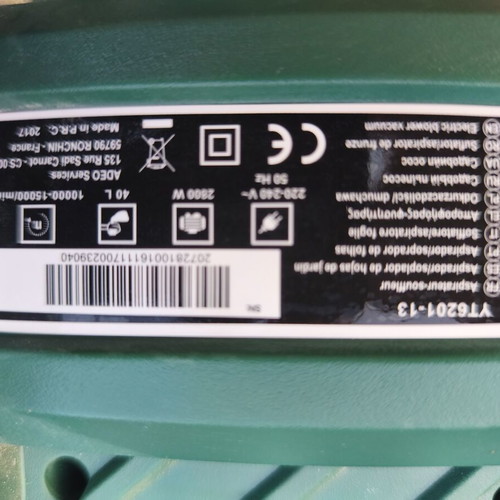 Electric leaf blower and vacuum with 40L bag