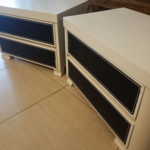 Nightstands used, set of 2, cream chalk paint with wenge faux leather