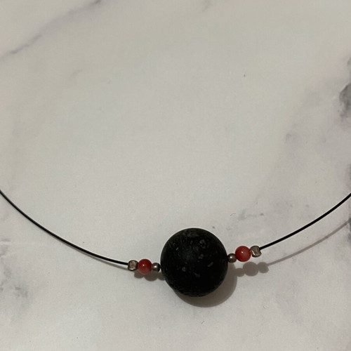 Necklace with volcanic lava bead used, length 40 cm