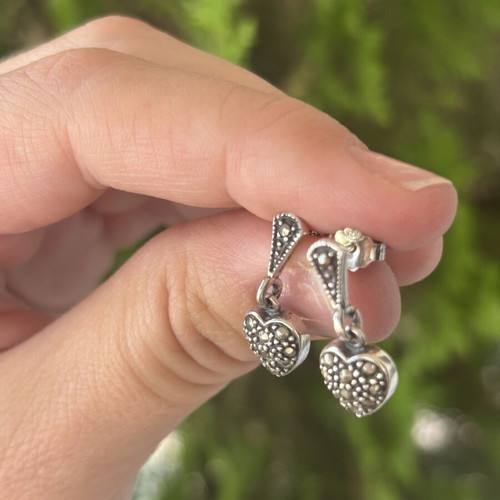 Gianniotika 925 Silver Earrings with Marcasite Heart Design new