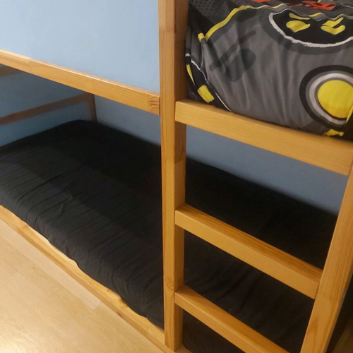 Low bed used that converts to high bunk with 2 mattresses