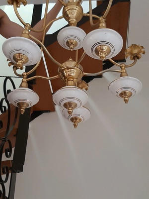 Art Deco chandelier with five porcelain 'satellites'