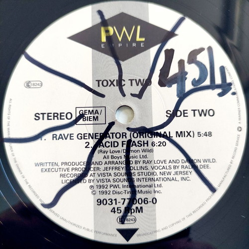 Toxic Two Rave Generator 12'' Vinyl Europe 1992 used, electronic