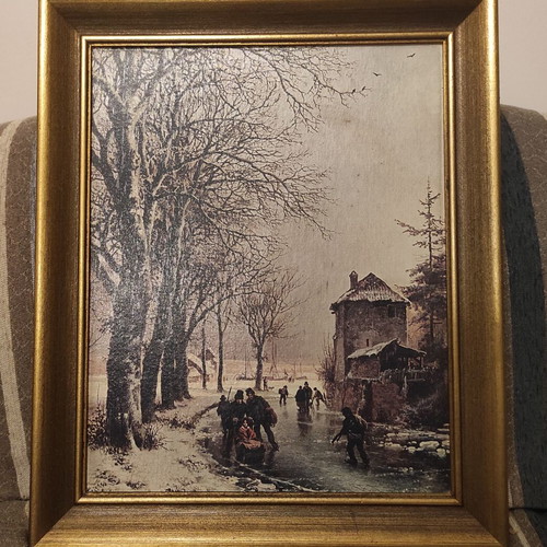 Vintage winter landscape painting used
