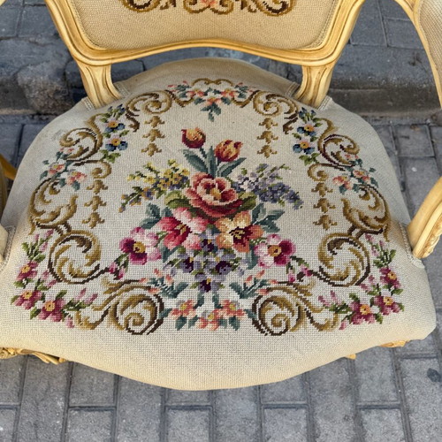 Saridis armchairs like new, set of two, patina