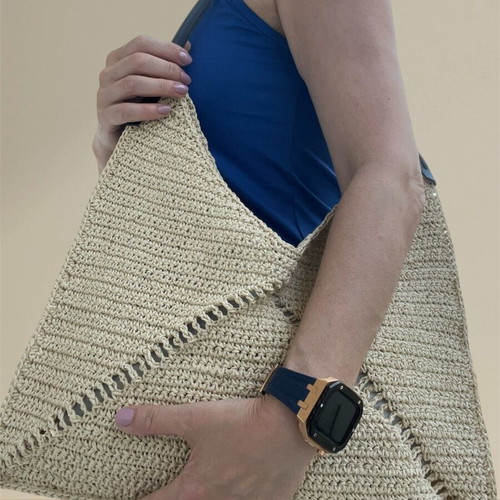 Raffia shoulder bag with leatherette handles new, black and beige