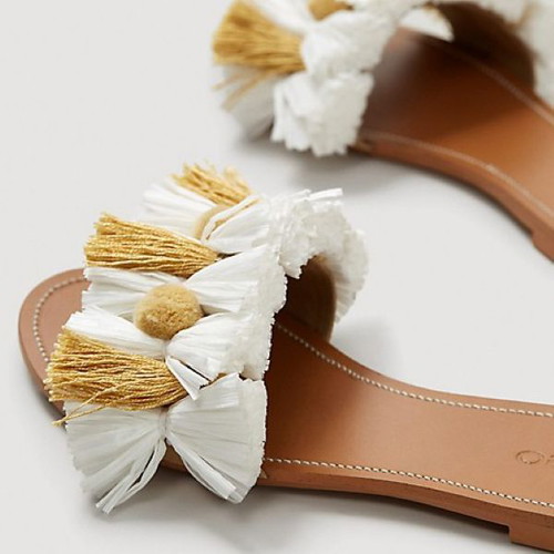 Mango boho tassel raffia flat sandals size 38 like new