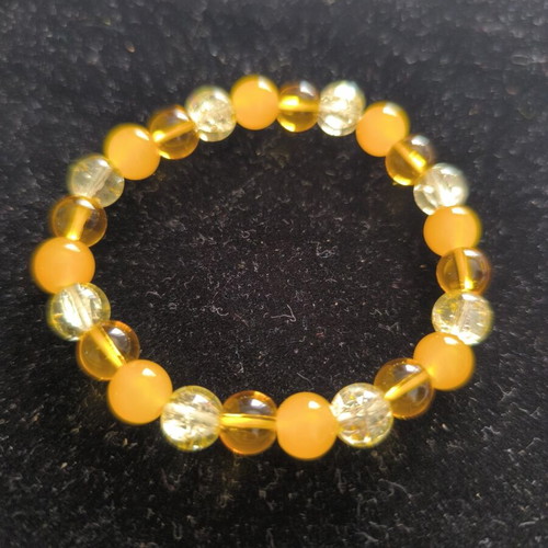 Bracelet with Yellow Agate, Citrine & Honey Quartz, elastic, new