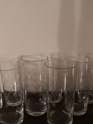 Crystal Ouzo Glasses like new, set of 9 with engraved stars and lines