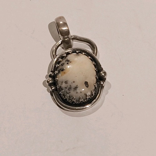 Silver handmade pendant with dendritic opal like new