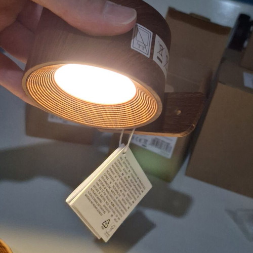 2 LED rechargeable wall lights with walnut wood effect