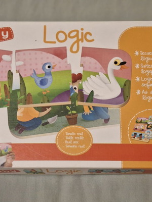 Logic sequence puzzle with 6 designs, 3 pieces each