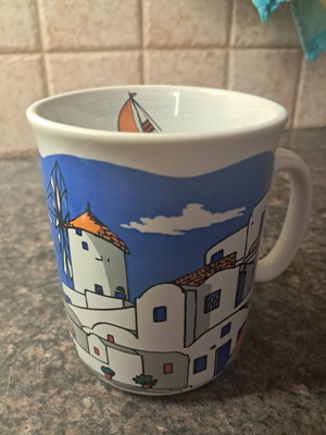 Ceramic mug souvenir from Mykonos Aegean art like new