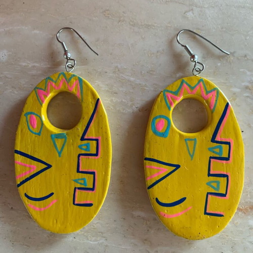Vintage wooden earrings handmade, new, ethnic tribal designs