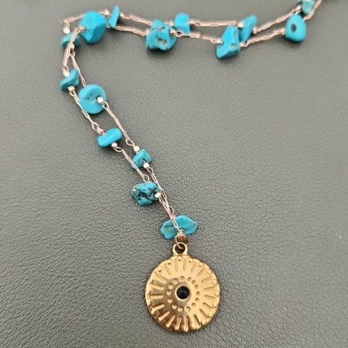 Stainless steel necklace new with turquoise stones and gold pendant summer style