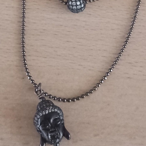 Double Buddha Necklace with Zirconia Long Chain