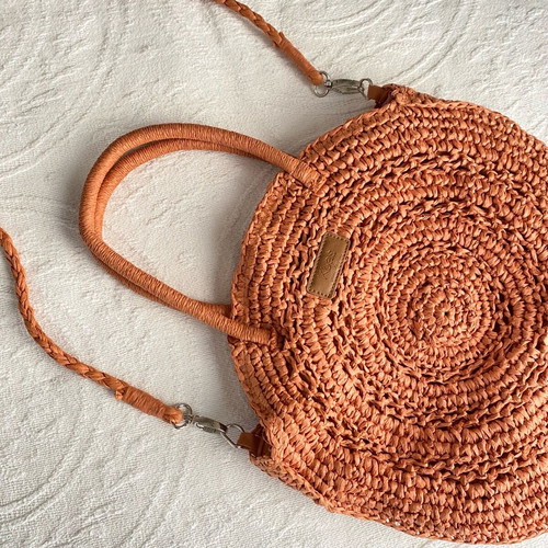 Kbas round straw bag like new with strap and zipper