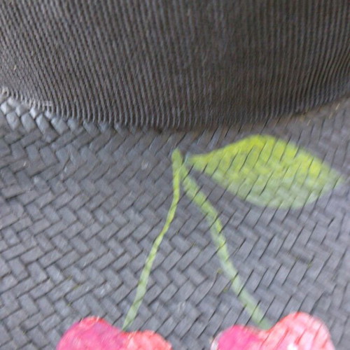 Elena Chalati straw fedora hat used, hand-painted cherries, size M