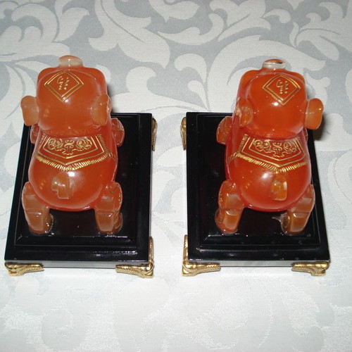 Vintage Feng Shui amber honey Murano-style pig figurines pair