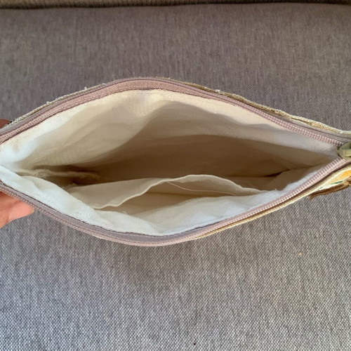 Vintage Handmade Canvas Clutch Bag New Beige Yellow