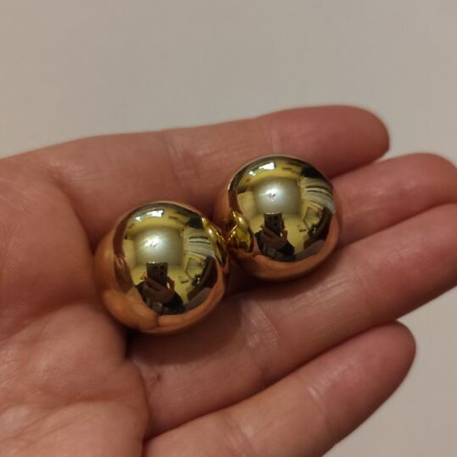 Ball-shaped earrings made of stainless steel, new, gold-colored