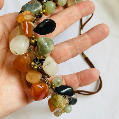 Necklace with semiprecious stones like new, vintage beggar beads style