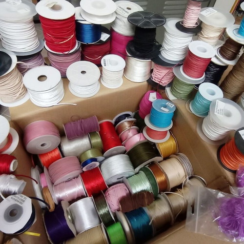Craft Cord Spools like new, over 80 pieces, waxed leather satin