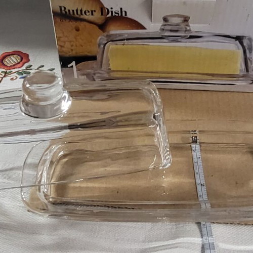 Glass butter dish new in box