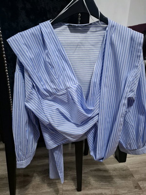 Zara Basic Ριγέ Κρουαζέ Πουκάμισο Small σαν καινούργιο, άσπρο και μπλε