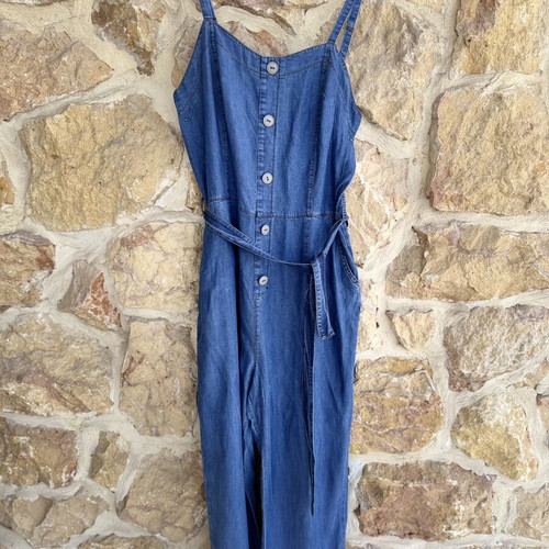 Denim Long Jumpsuit Large soft denim like new, blue