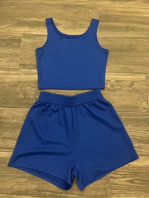 Ribbed Crop Top and Shorts Set blue, like new, size S
