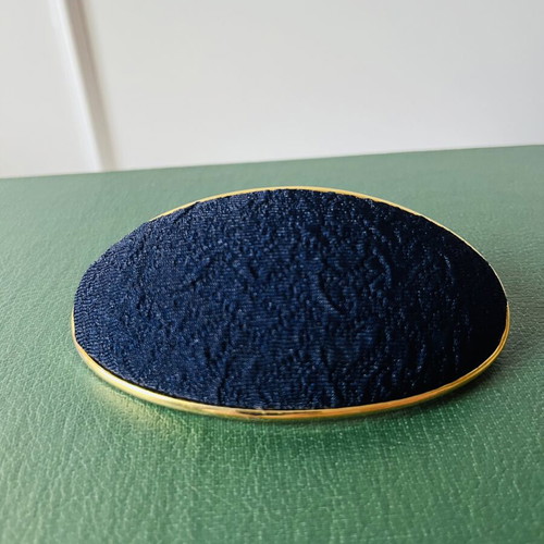 Oversized Vintage Hair Barrette dark blue with gold base like new