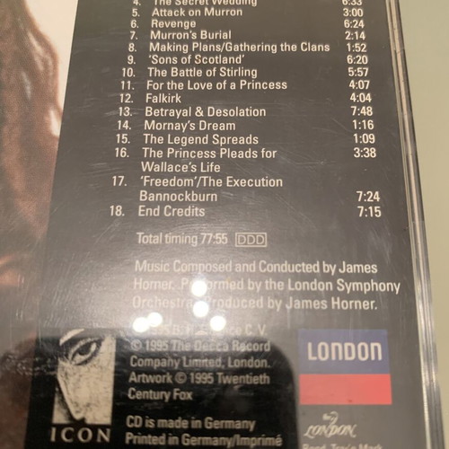 Braveheart Soundtrack CD Album like new, 1995