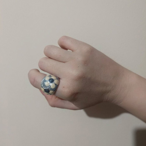 Silver 925 wide ring with enamel and zirconium new, size 57