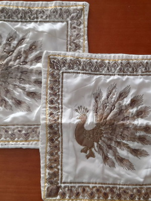 Set of two embroidered peacock sofa pillows