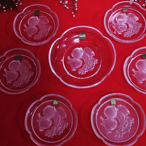 Hoya Pomona Japan Art lead crystal coaster set new, 7 pieces