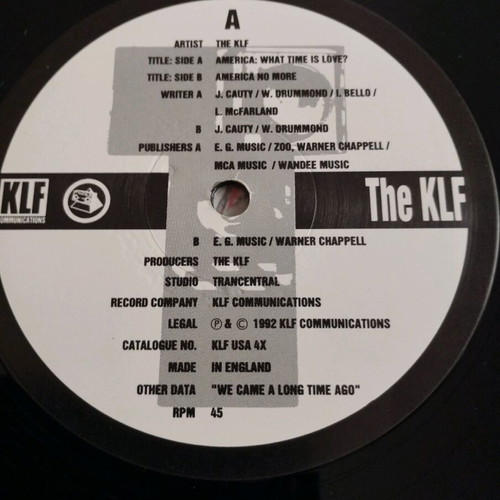 The Klf America: What Time Is Love? 12" single like new, electronic