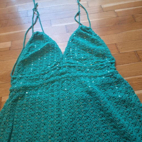 Top Piece Backless Knitted Dress with Sequins like new, green, size S