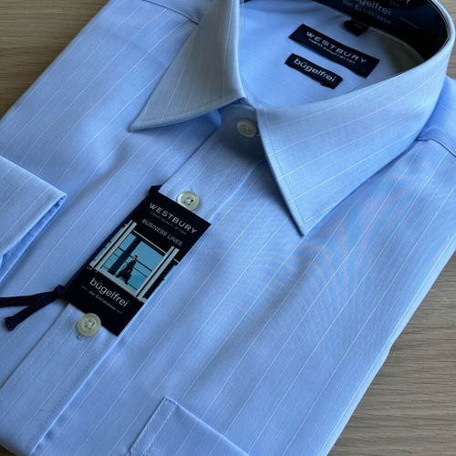New Westbury solid light blue shirt with white stripes, size M