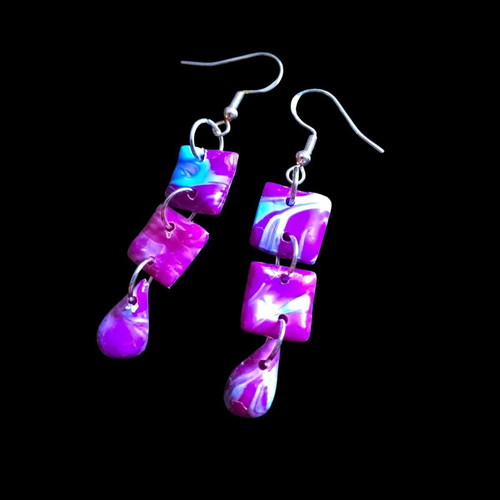 Handmade recycled plastic earrings blue and purple, new