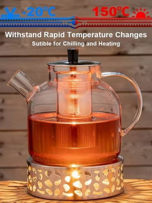Large glass teapot 2000ml with removable strainer and lid