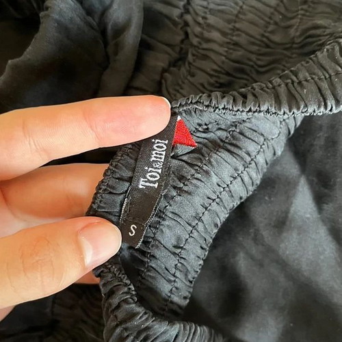 Toi & Moi silk strapless top y2k, black and grey