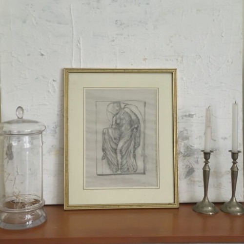 Pencil drawing vintage framed replica of Athens Goddess used