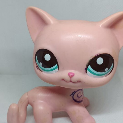 Littlest Pet Shop Jumbo Pink Shorthair Cat figure used, collectible Hasbro toy