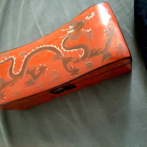 Collectible Sleep Pillow Box Treasure Chest Late 19th Century Lacquered with Dragon