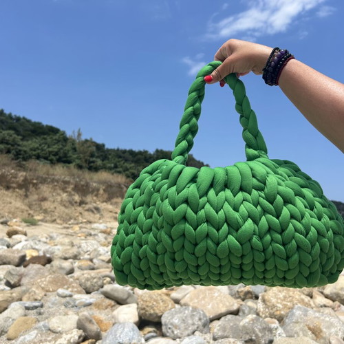 Marshmallow bag handmade, large size and capacity, green